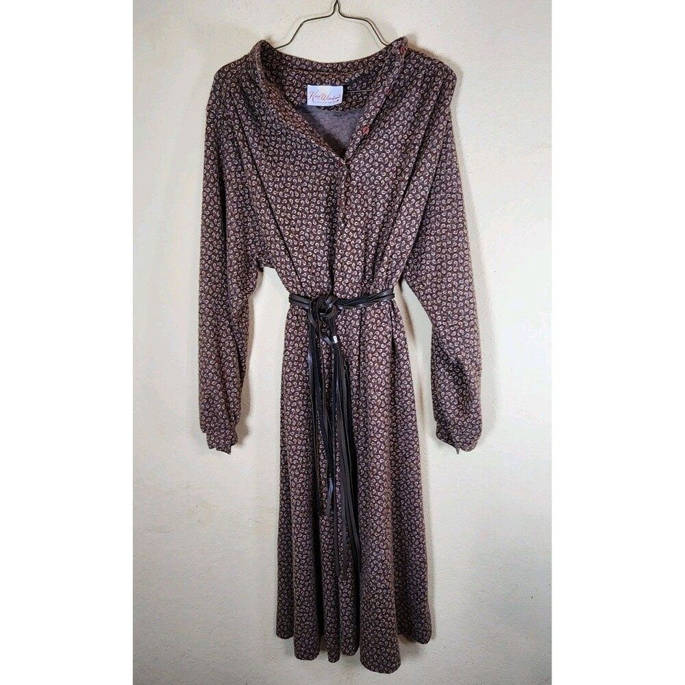 Vintage 1970's  women’s Kay Windsor brown paisley wool‎ XL dress Made in USA
